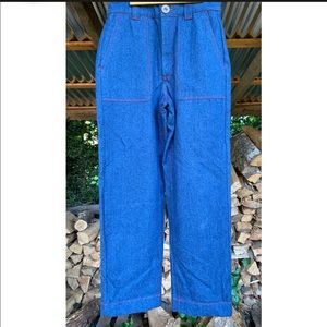 Beaton Linen Denim Utility Pants with Red Stitch